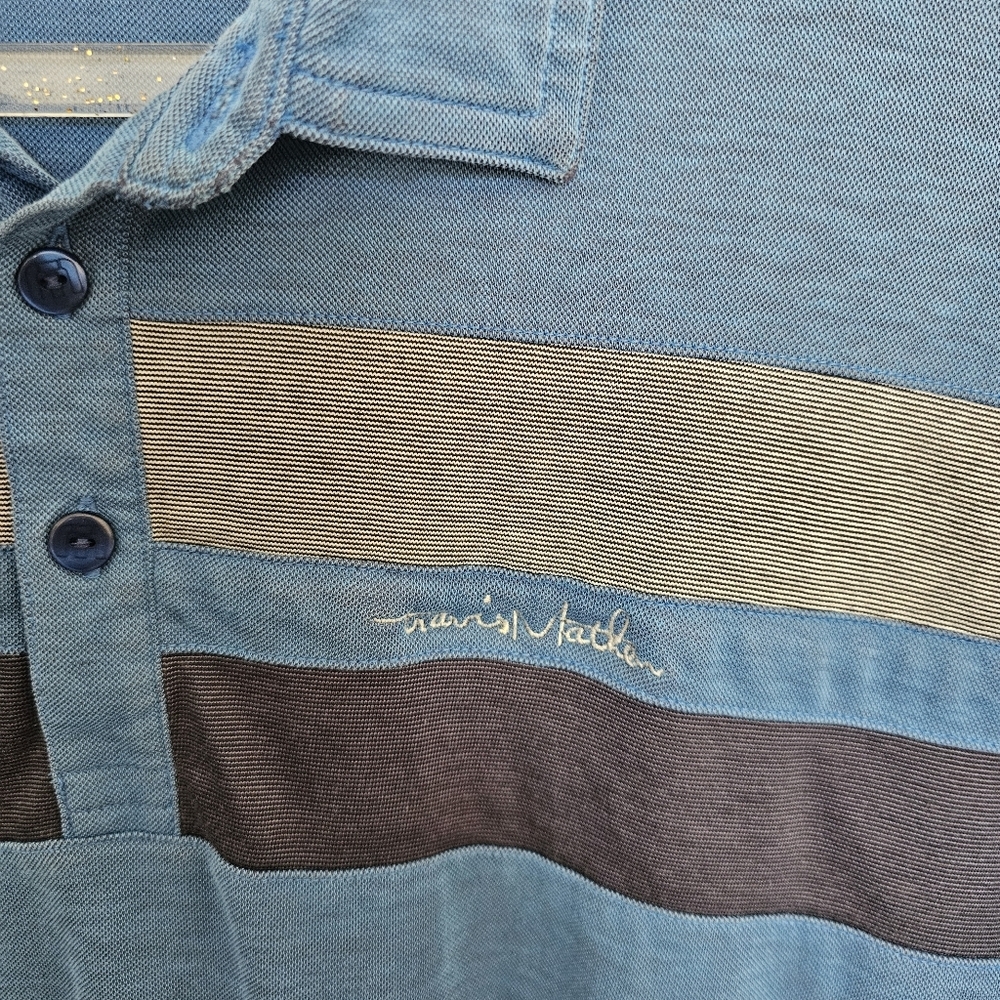 Travis Mathews Mens Polo blue Pima Cotton Large Chest stripe stretch comfort - Picture 4 of 8